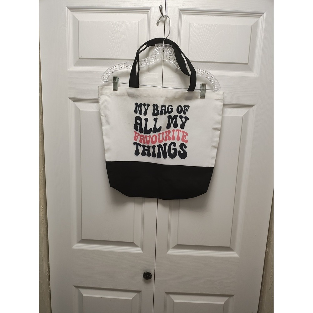 Tote Bag 18x14x4 White Black Red With Word Graphix